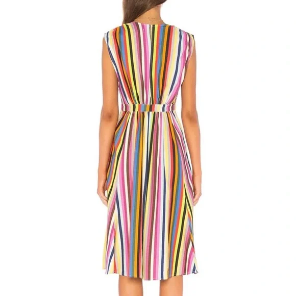 LPA NWOT Shirred Button Up Linen Dress Rainbow Strip Midi Boho Sleeveless Sz S - Picture 2 of 14